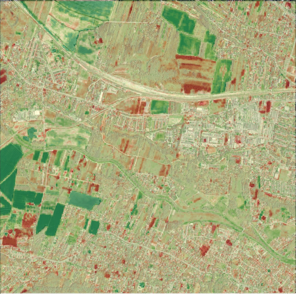 Change Detection ΔNDVI 2020–2024 · Sentinel-2 · Kraków